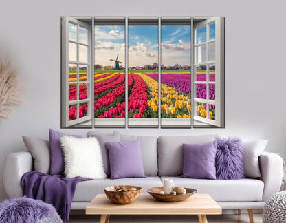 Tulip Field Canvas Print – Open Window Wall Art | Floral Wall Art, Framed & Ready to Hang
