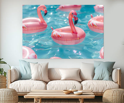 Pink Flamingo Canvas Print – Swimming Pool Wall Art | Framed Summer Decor