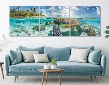 Sea Turtle Canvas Print – Underwater Wall Art | Framed Canvas Art Ready to Hang