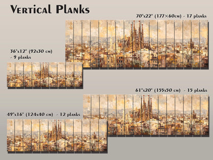 Barcelona Wall Art – Rustic Wood Print Featuring Sagrada Familia Beige & Gold Painting