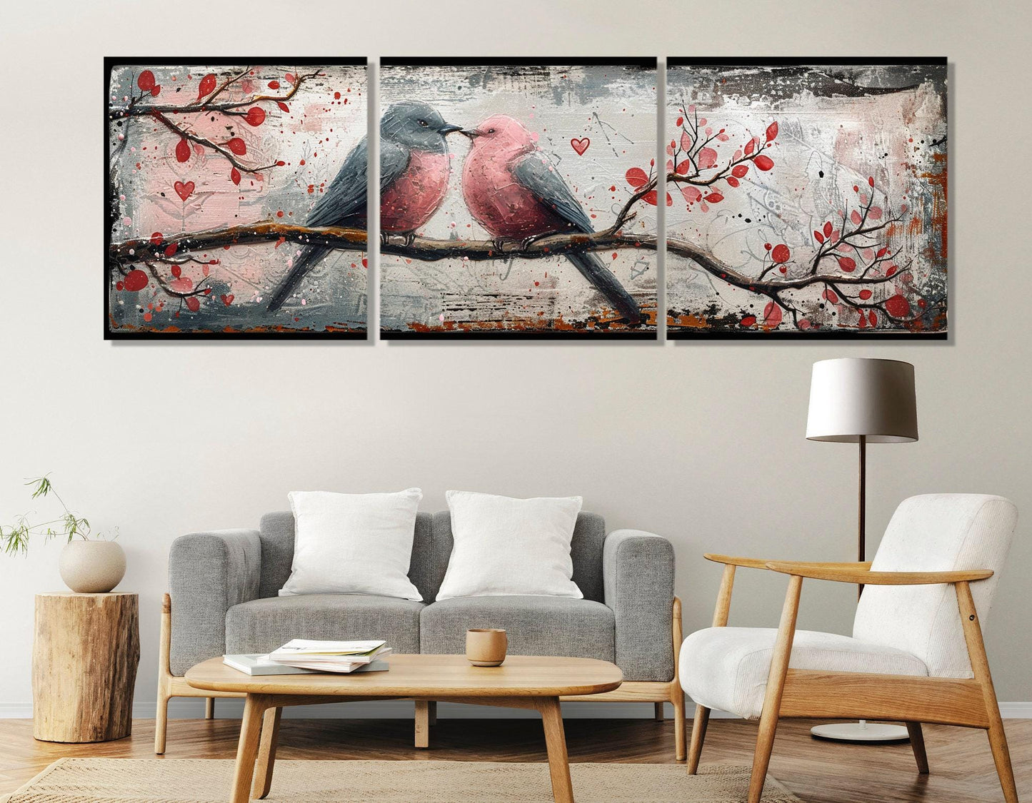 Abstract Birds Canvas Print - Romantic Wall Decor | Framed & Ready to Hang