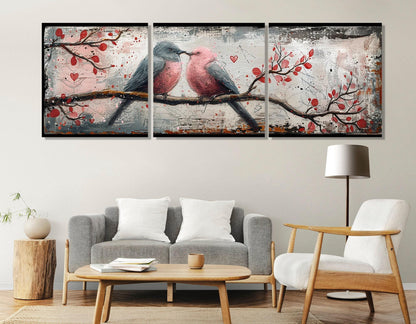 Abstract Birds Canvas Print - Romantic Wall Decor | Framed & Ready to Hang