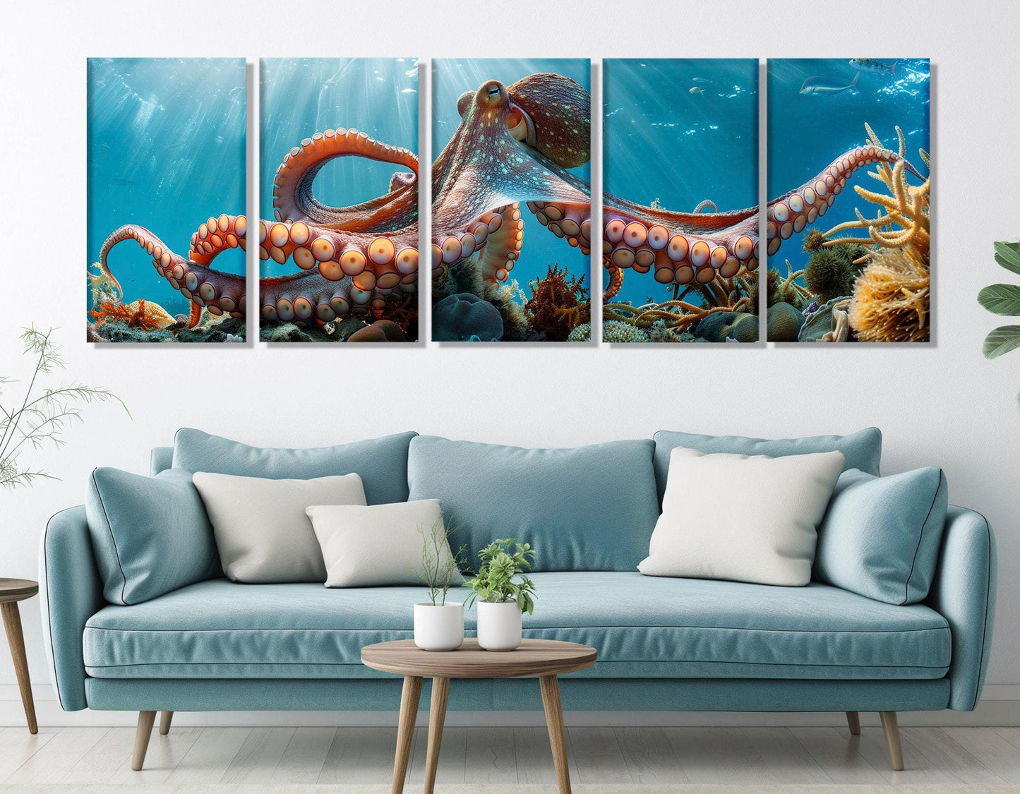 Octopus Canvas Print - Large Octopus Poster | Colorful Coral Reefs Wall Art
