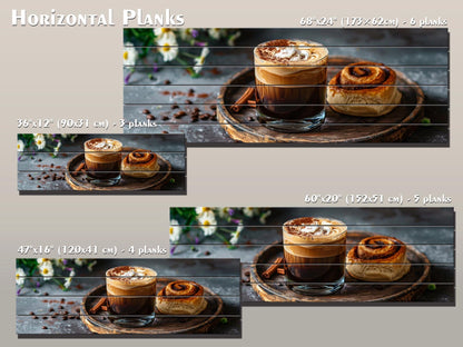 Rustic Kitchen Wall Art – Coffee Cinnamon Print on Natural Wood Plank Decor