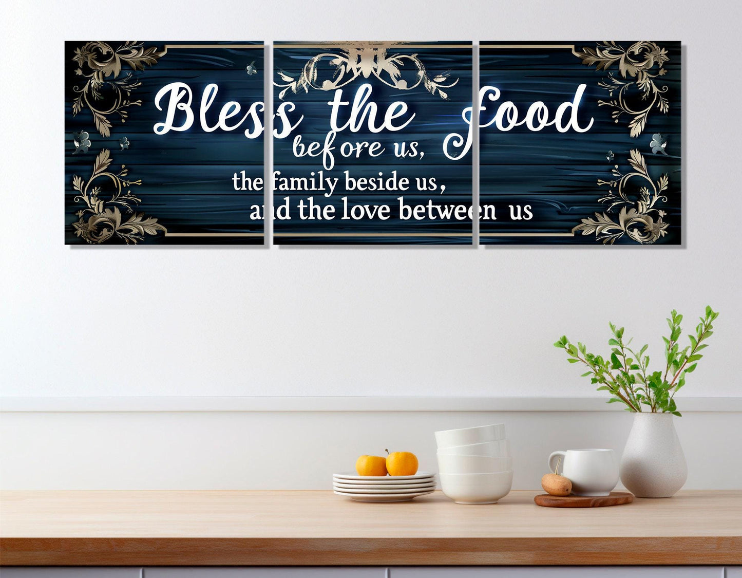 Bless the Food Canvas Print – Family Blessing Print | Framed Canvas Art Kitchen Wall Decor