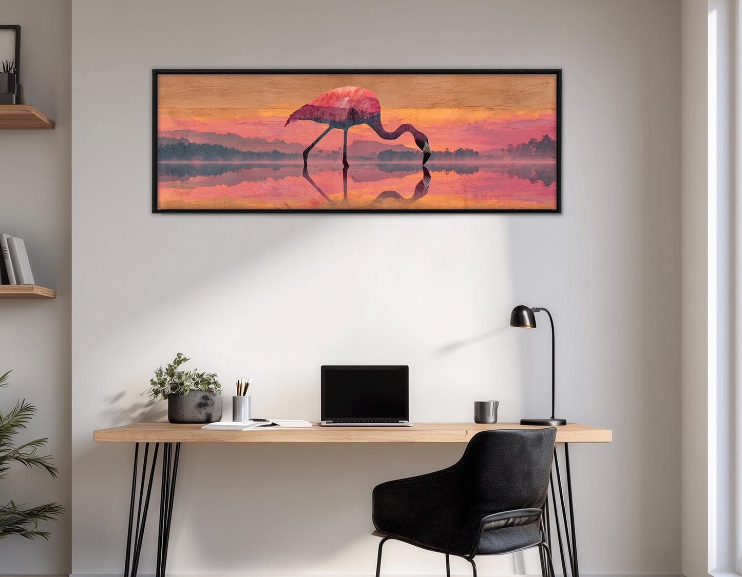 Flamingo Canvas Wall Art, Romantic Wall Decor, Framed and Ready to Hang
