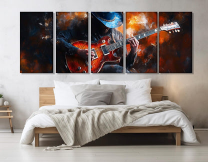 Guitar Player Painting Canvas Print, Abstract Guitar Wall Art, Jazz Club Decor, Guitar Player Gift, Music Wall Art, Framed and Ready to Hang