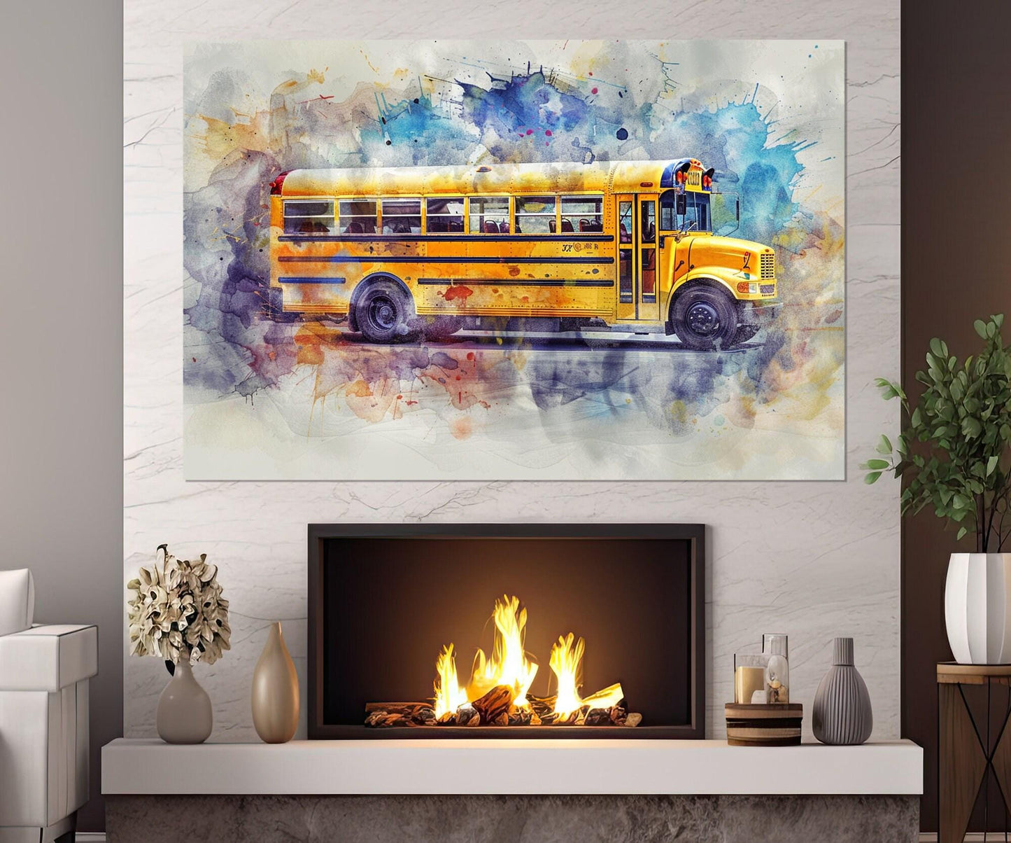 Yellow School Bus Canvas Print, School Wall Decor, Framed and Ready to Hang