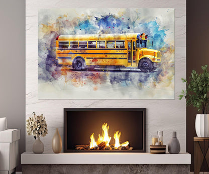 Yellow School Bus Canvas Print, School Wall Decor, Framed and Ready to Hang