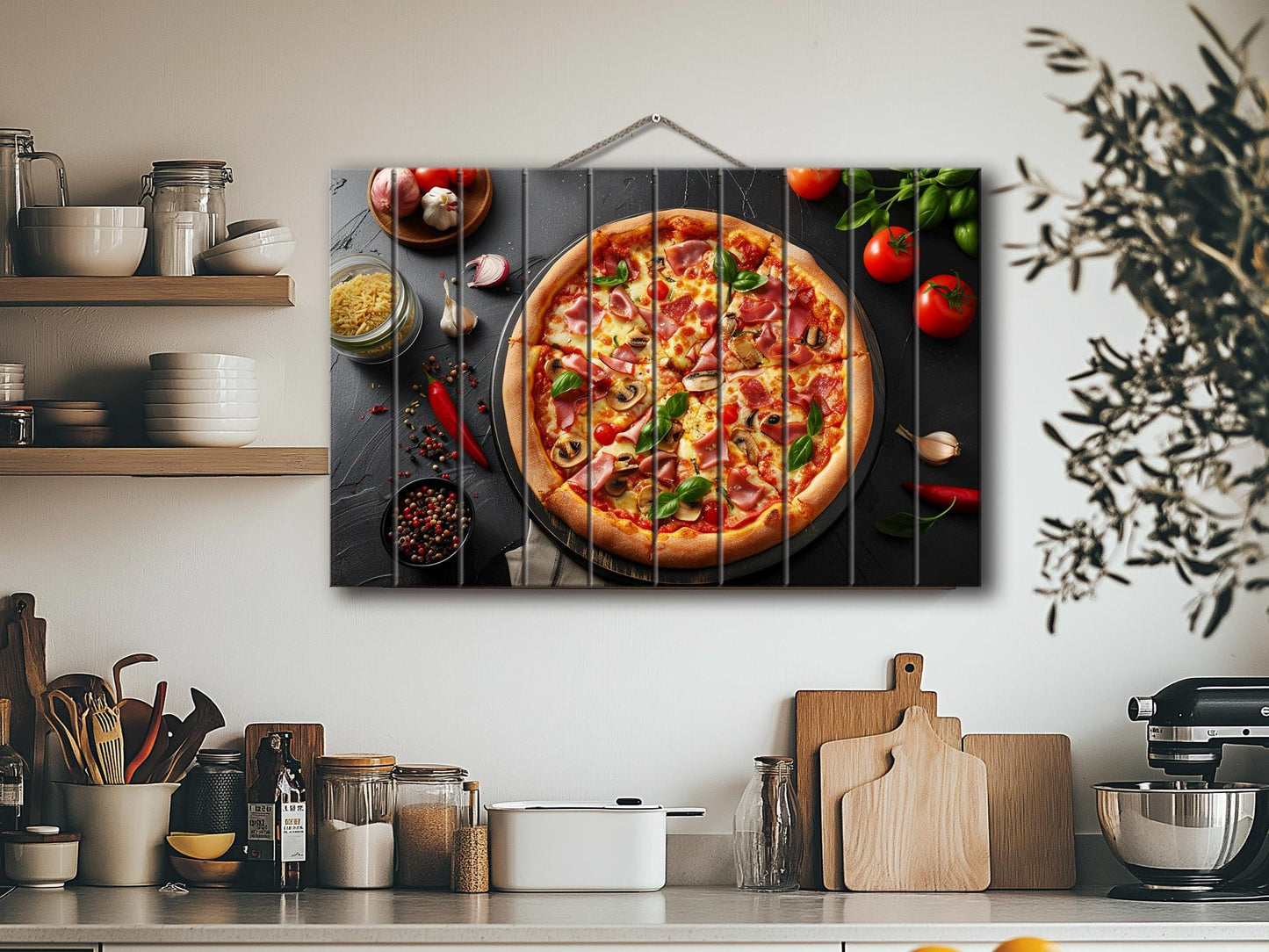 Pizza Wall Art - Rustic Wood Plank Artwork | Kitchen Wall Art & Pizzeria Decor