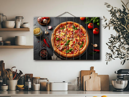Pizza Wall Art - Rustic Wood Plank Artwork | Kitchen Wall Art & Pizzeria Decor