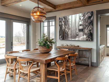 Wood Wall Art – Large Ski Lift Print on Natural Wood Panel | Rustic Winter Decor