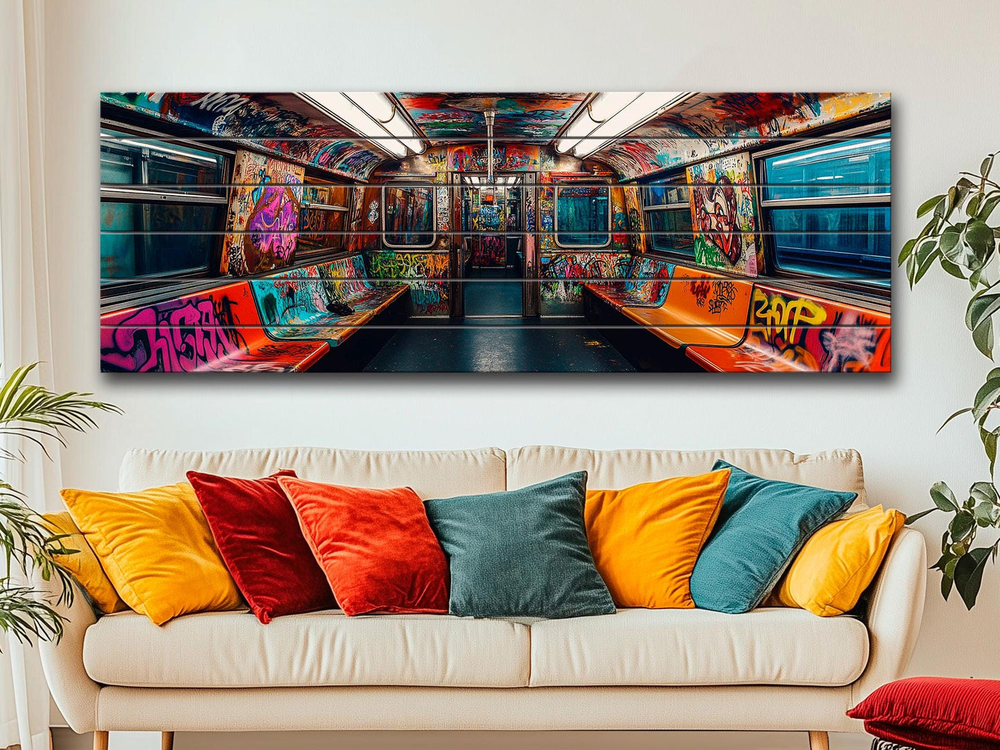 Wood Wall Art – Subway Graffiti Art on Wood Planks | Urban Wall Decor Ready to Hang