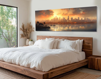 San Diego Sunset Canvas - Framed Cotton Canvas Artwork | Abstract Cityscape Print
