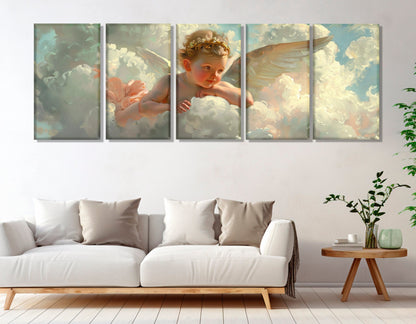 Cupid on Cloud Canvas Print, William Bouguereau Style Painting, Romantic Wall Art, Cupid Canvas Print, Framed and Ready to Hang
