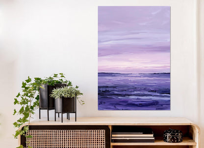 Abstract Horizon Canvas – Minimalist Purple Tones Framed Wall Art Ready to Hang