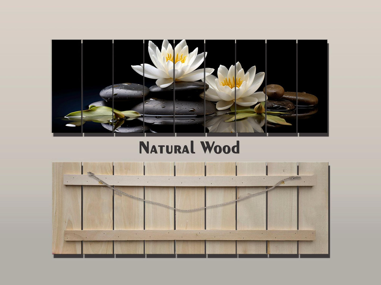 White Lily Wall Art – Natural Wood Print | Zen Spa Decor with Unique Wood Grain