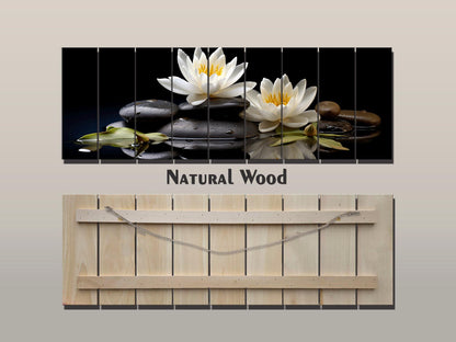 White Lily Wall Art – Natural Wood Print | Zen Spa Decor with Unique Wood Grain