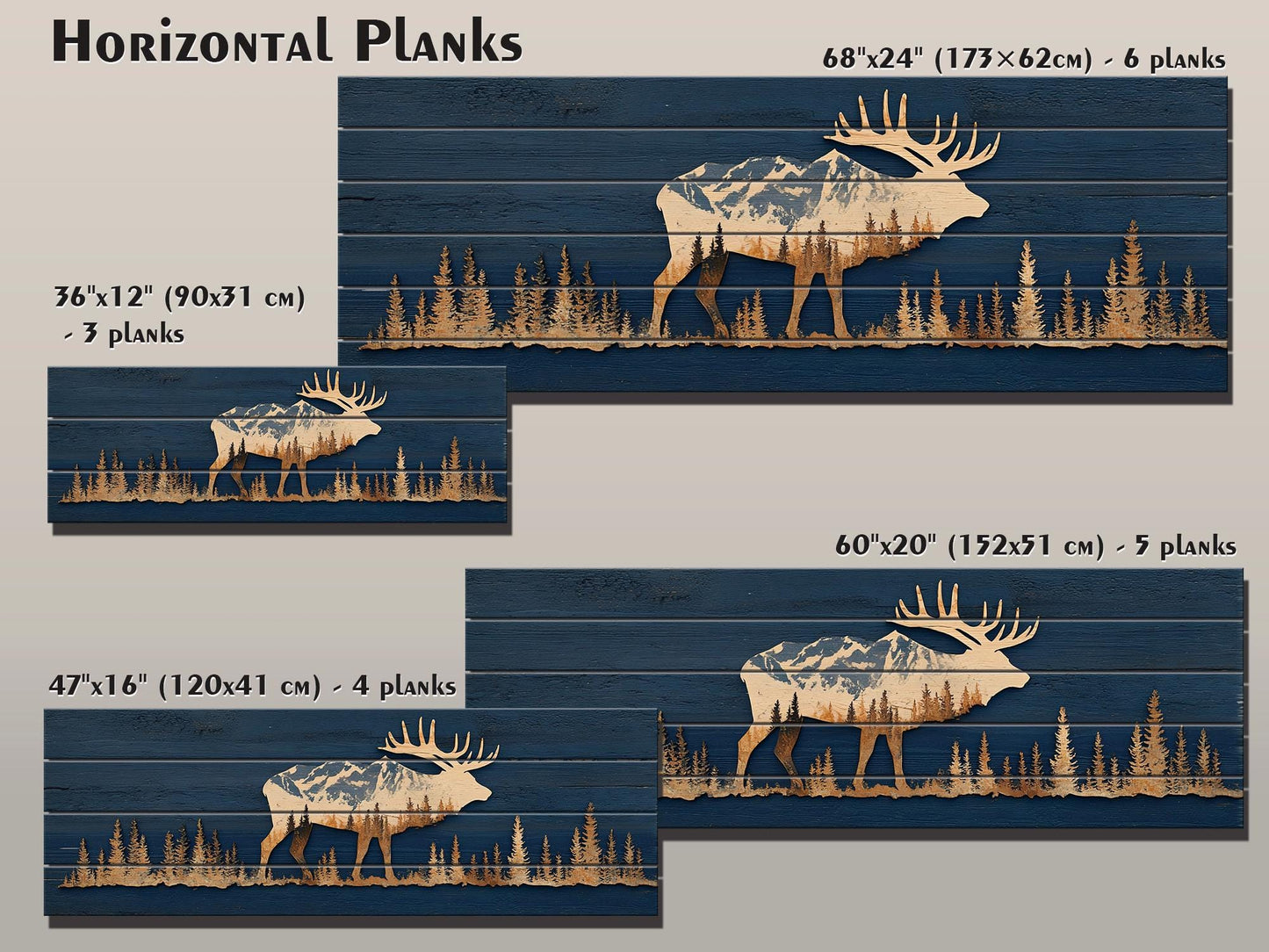 Elk Silhouette Wall Art - Rustic Wildlife Decor With Mountain Forest Print