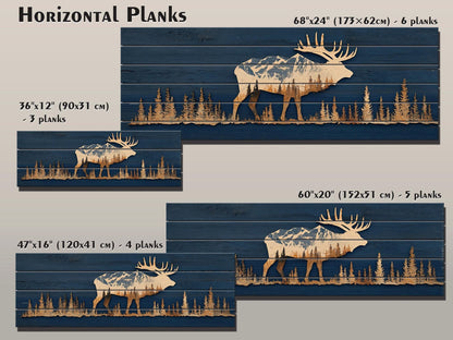 Elk Silhouette Wall Art - Rustic Wildlife Decor With Mountain Forest Print