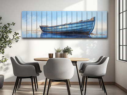Rustic Blue Boat Art – Natural Wood Wall Art | Coastal Decor, Ready to Hang