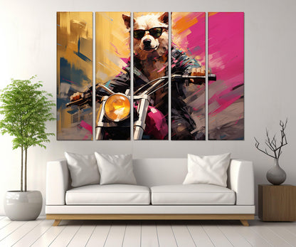 Dog Motorcycle Canvas - Framed Cotton Print | Biker Wall Art & Gift Idea