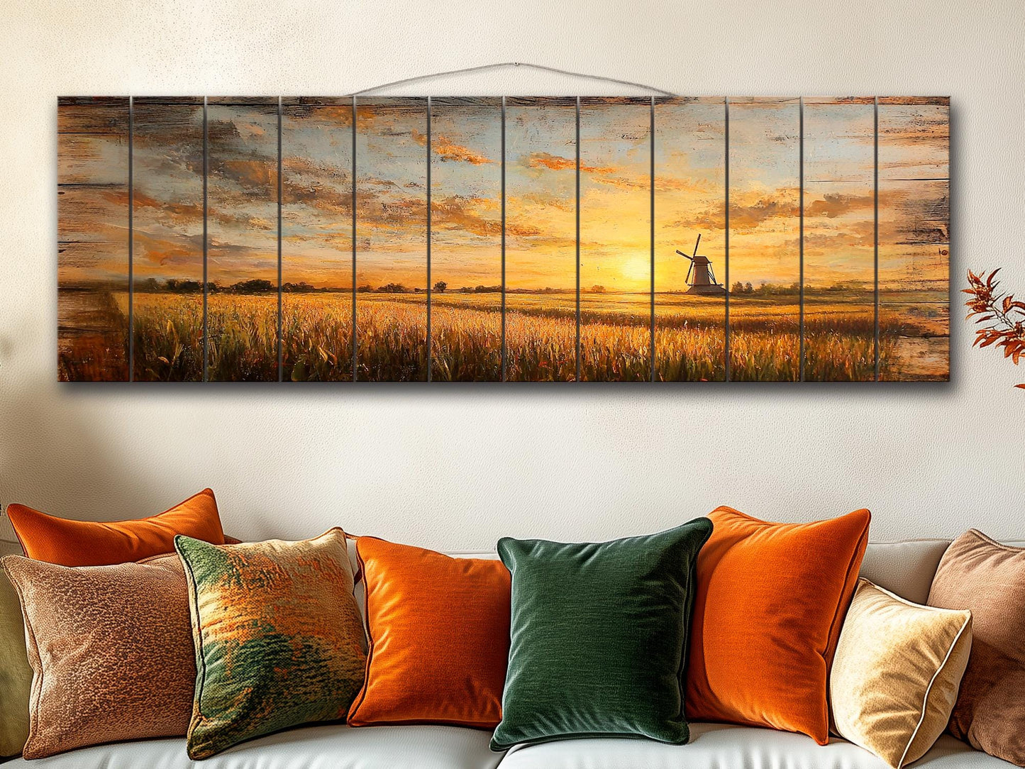 Wood Wall Art - Rustic Sunset Cornfield Painting | Natural Wood Decor, Farmhouse Style