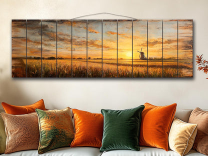 Wood Wall Art - Rustic Sunset Cornfield Painting | Natural Wood Decor, Farmhouse Style