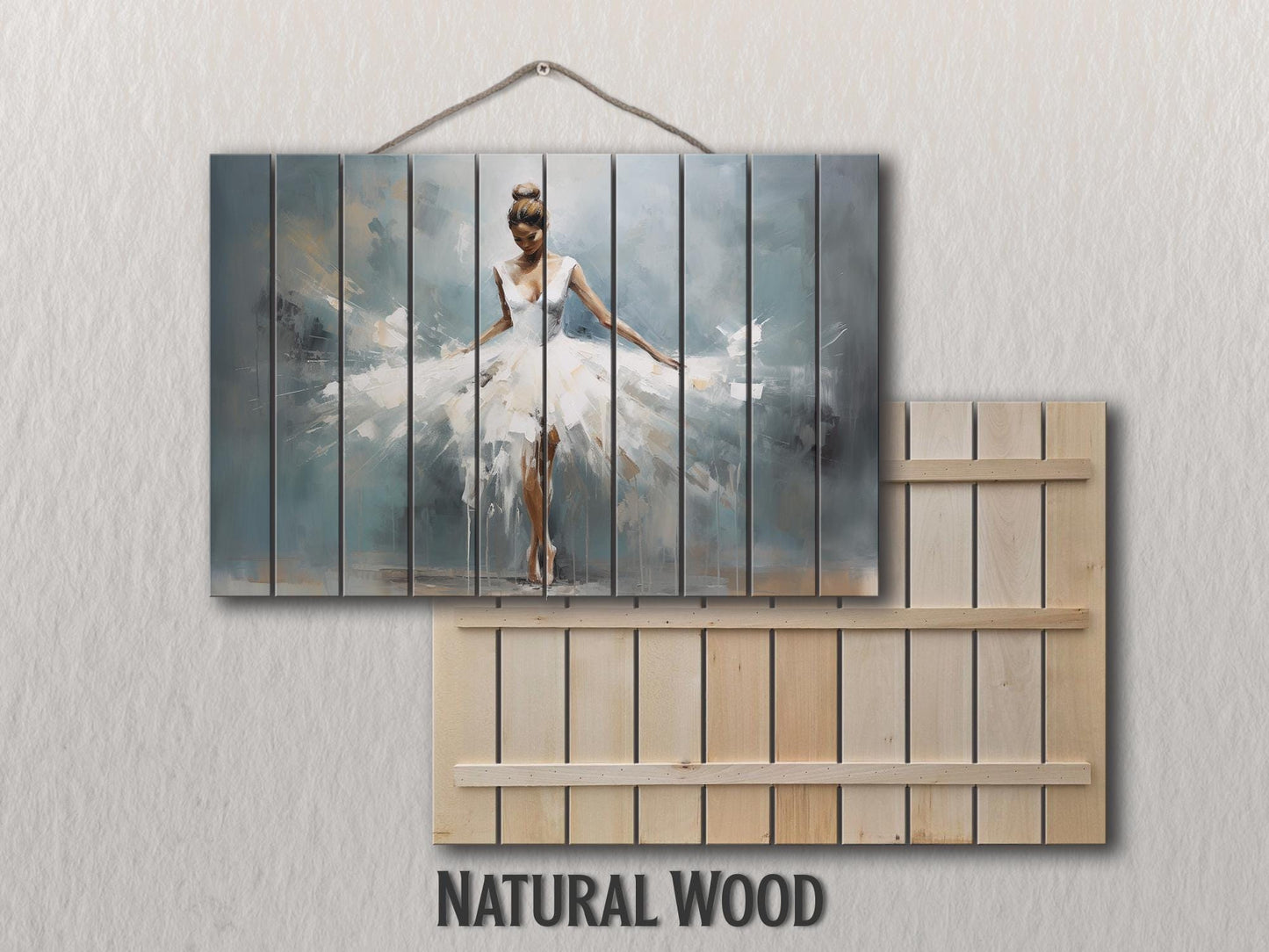 Rustic Wood Wall Art – Dancing Ballerina Painting on Natural Wood Planks