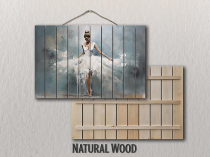 Rustic Wood Wall Art – Dancing Ballerina Painting on Natural Wood Planks