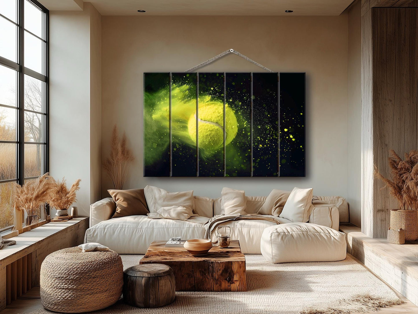 Tennis Wall Art – Abstract Tennis Painting on Natural Wood Plank Artwork