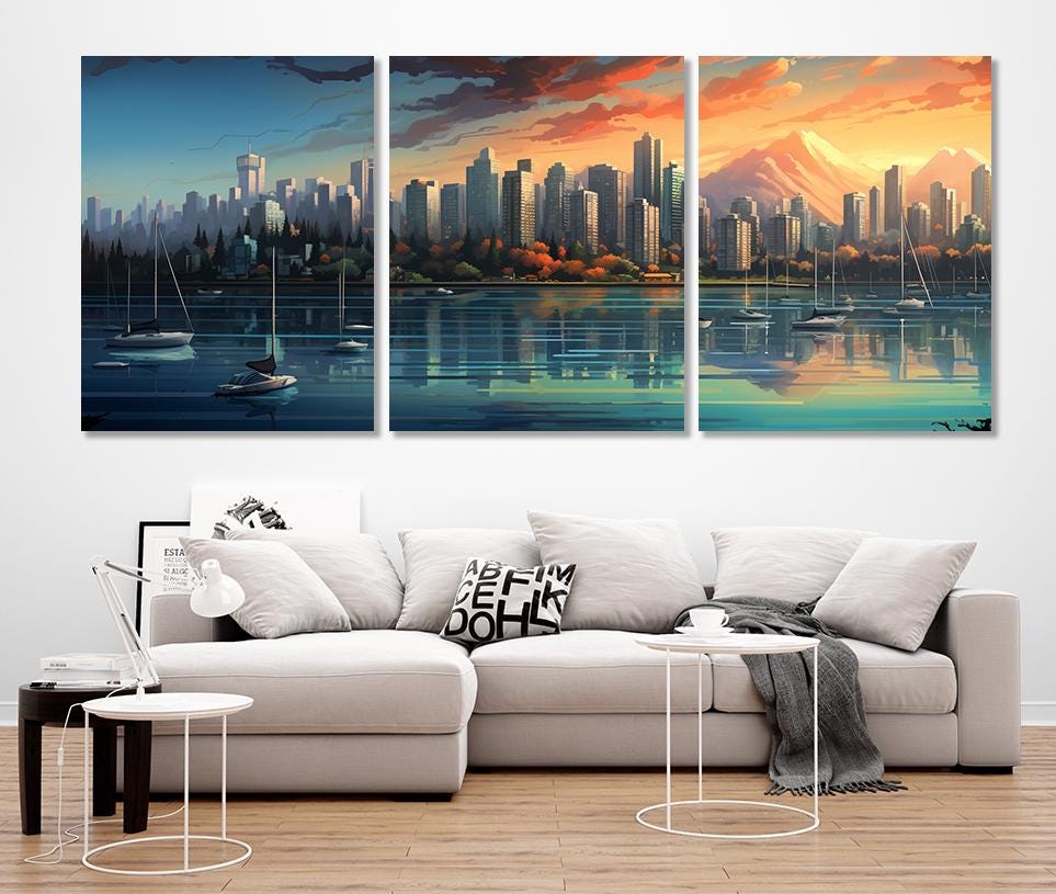 Vancouver Canvas Print – Abstract City Skyline Art | Framed Cotton Canvas, Ready to Hang