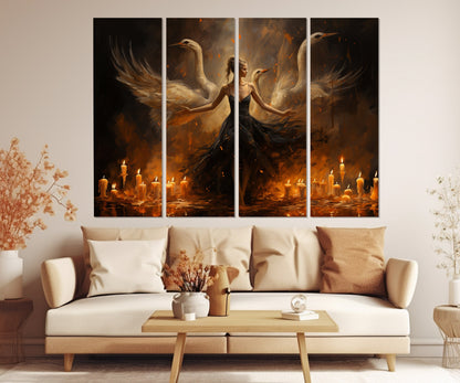 Black Swan Ballerina Painting Canvas Print, Ballet Wall Art, Ballet Studio Decor, Ballerina Gift, Ballet Poster, Framed and Ready to Hang