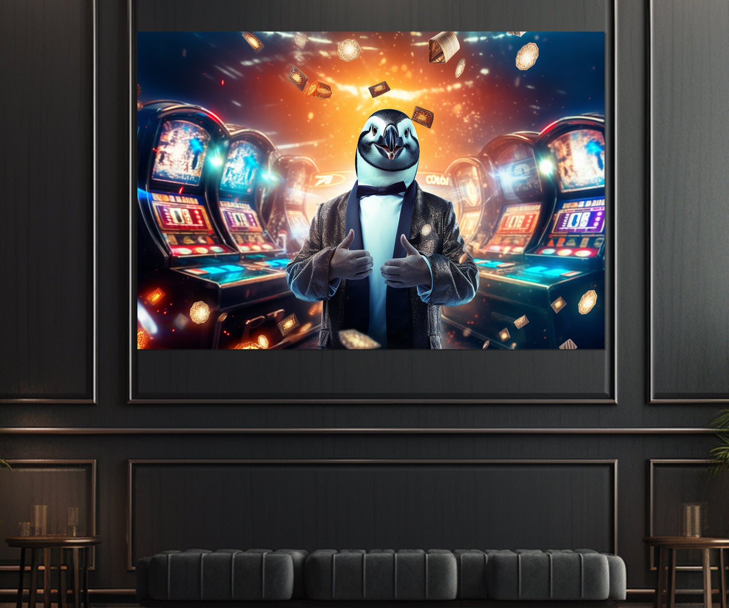Penguin Casino Canvas - Funny Casino Wall Art | Framed & Ready to Hang