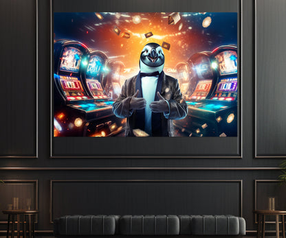Penguin Casino Canvas - Funny Casino Wall Art | Framed & Ready to Hang