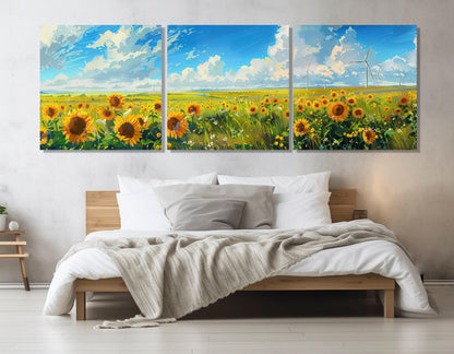 Sunflower Canvas Print – Framed Canvas Art with Windmill Wall Art, Ready to Hang