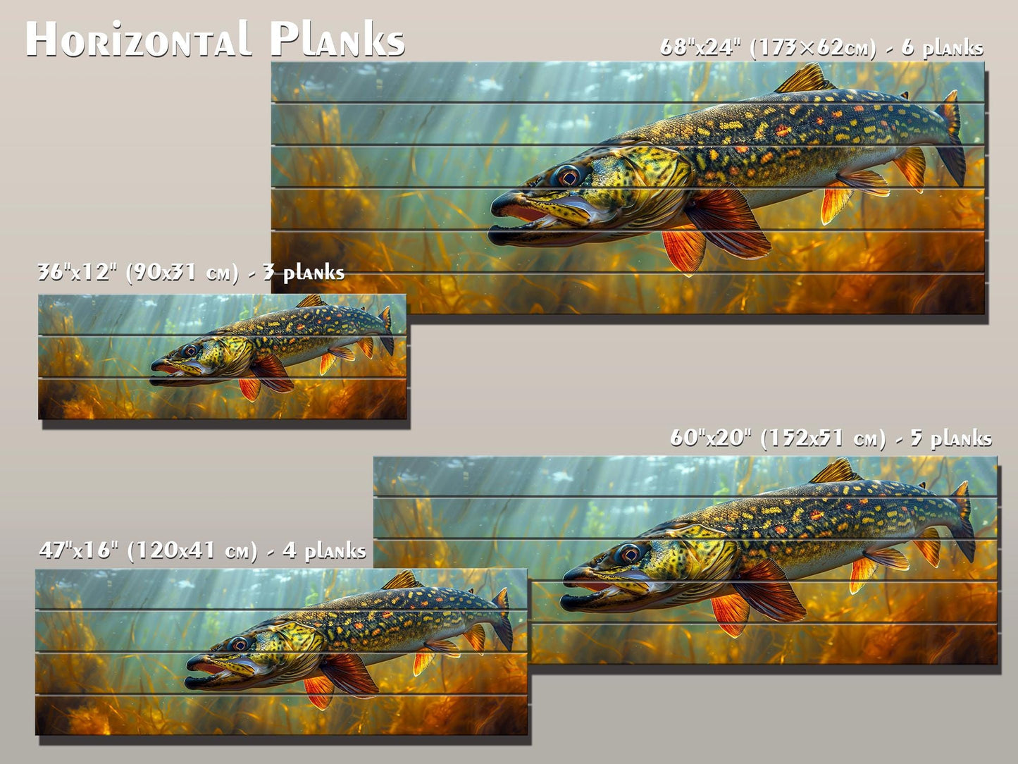 Northern Pike Wall Art – Rustic Fishing Wall Decor on Natural Wood Planks
