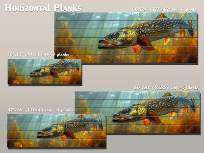 Northern Pike Wall Art – Rustic Fishing Wall Decor on Natural Wood Planks