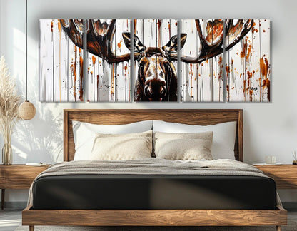 Moose Wall Art – Abstract Moose Painting on Gallery Wrapped Canvas | Framed & Ready to Hang