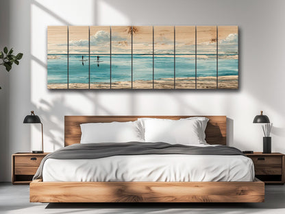 Paddle Boards Wall Art – Minimalist Coastal Wood Print for Beach House Decor