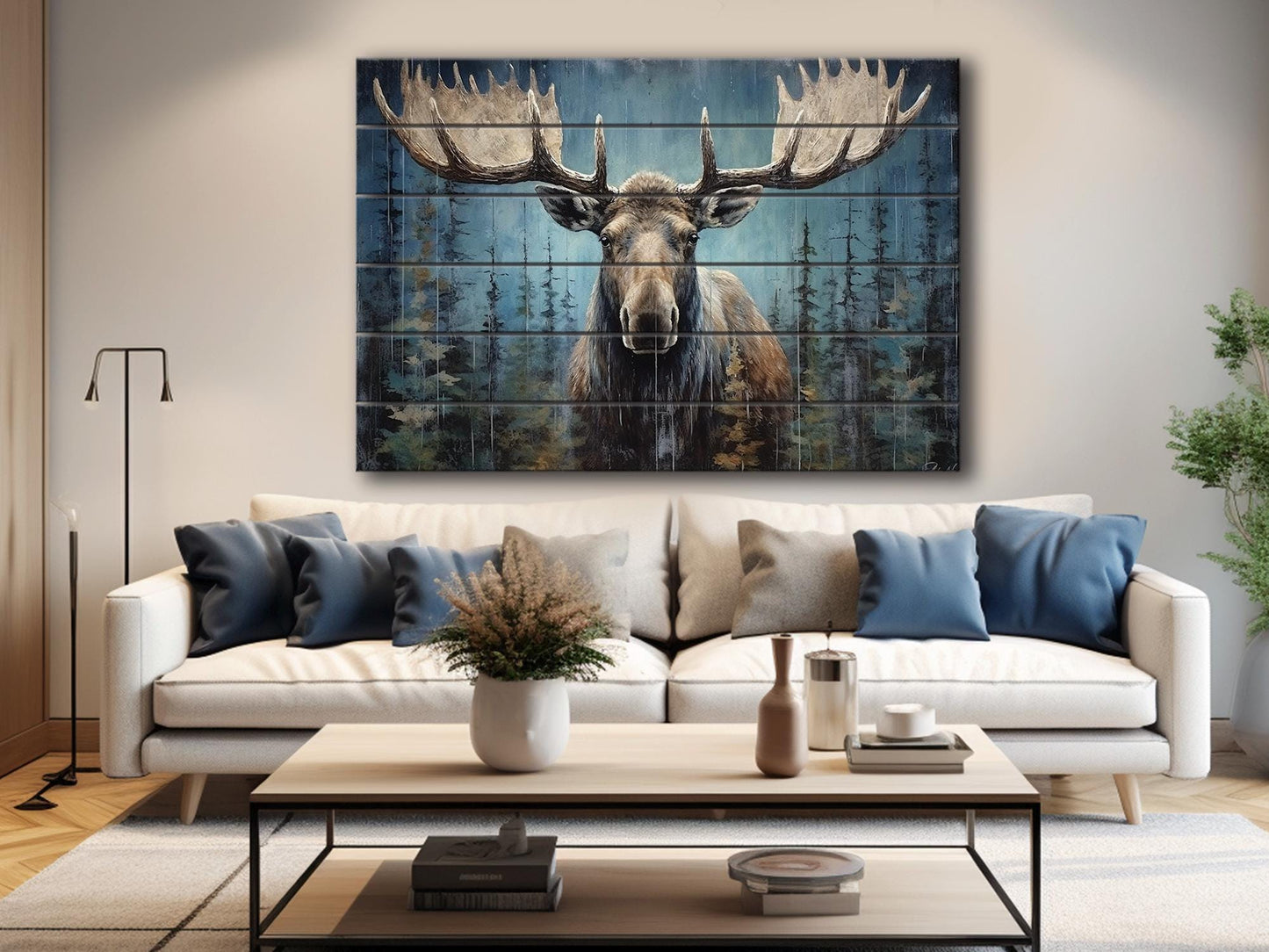 Rustic Moose Wall Art – Natural Wood Wall Decor With Wood Grain Texture