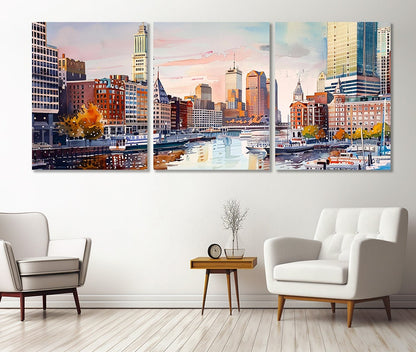 Boston Panoramic Canvas | Large Cotton Canvas Print - Ready to Hang Framed Wall Decor
