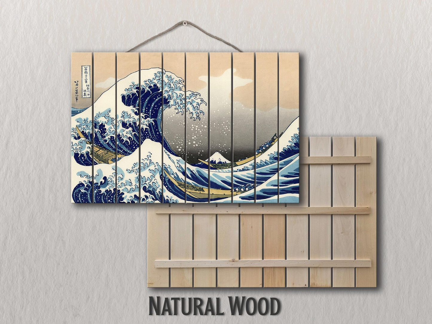 Great Wave Wood Print – Japanese Wall Art | Abstract Sea Waves Wooden Plank Art