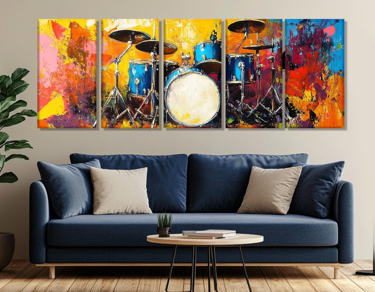 Large Drums Set Canvas Print, Music Wall Art, Drummer Gift, Drums Wall Art, Drums Painting, Framed and Ready to Hang