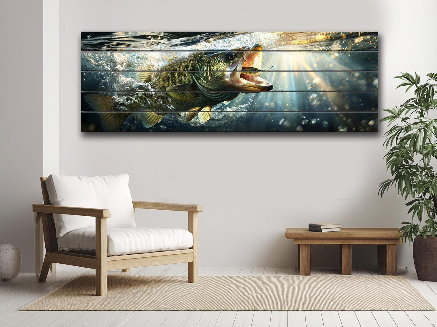 Largemouth Bass Wall Art – Rustic Natural Wood Print Fishing Decor