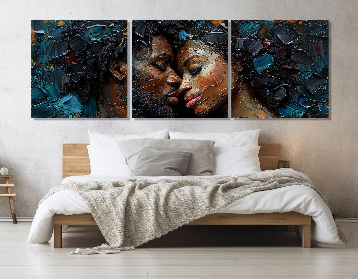 African Couple Painting – Framed Canvas Print | Romantic Wall Art Ready to Hang