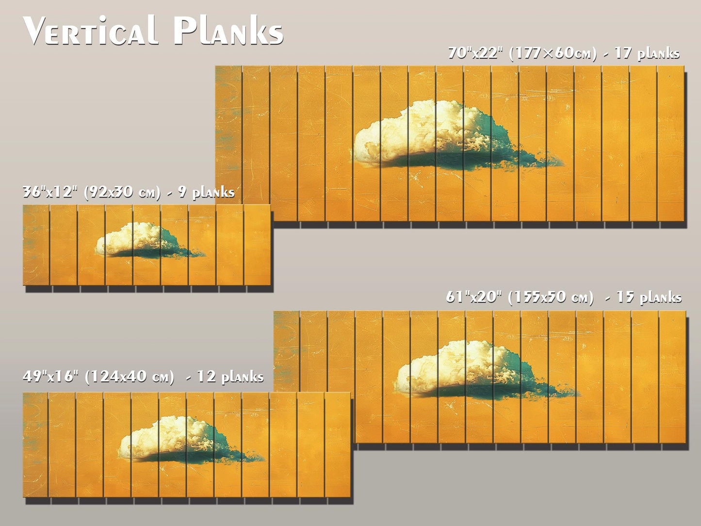 Natural Wood Wall Art - Canary Yellow Retro Print on Rustic Wood Planks