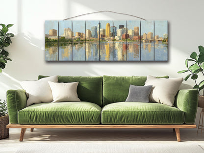 Minneapolis Skyline Wood Print – Rustic Wall Art | Panoramic Cityscape On Distressed Wood