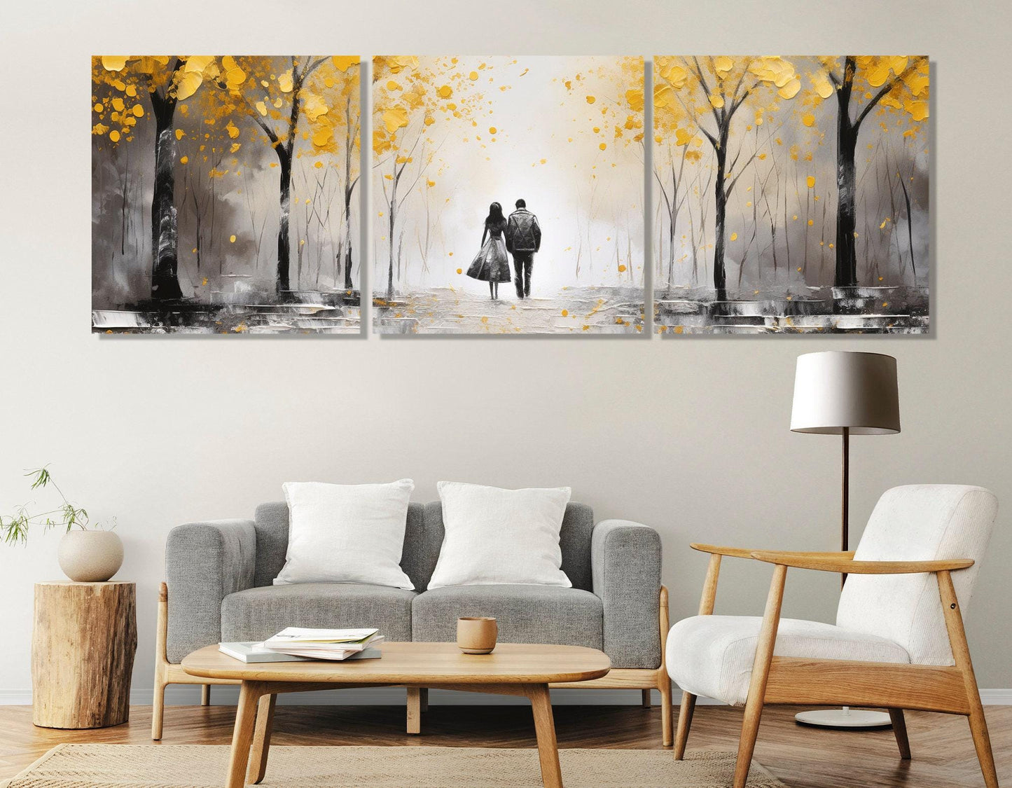 Autumn Forest Canvas Romantic Wall Art – Framed Couple Canvas Print Ready to Hang