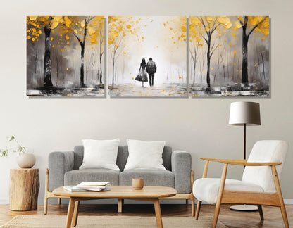 Autumn Forest Canvas Romantic Wall Art – Framed Couple Canvas Print Ready to Hang